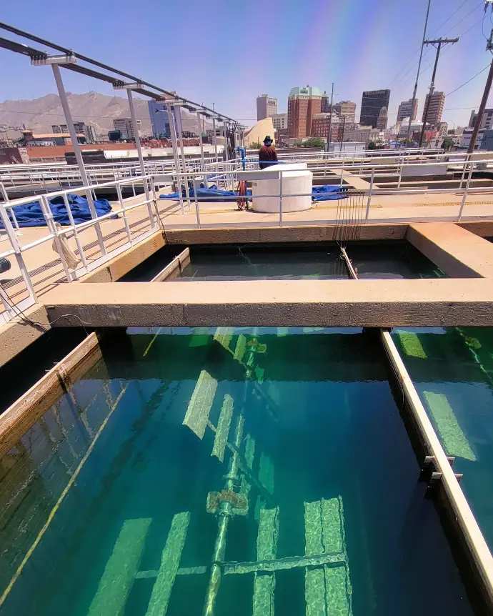 New, upgraded stainless steel horizontal paddle wheel flocculator components ready for installation at El Paso Water